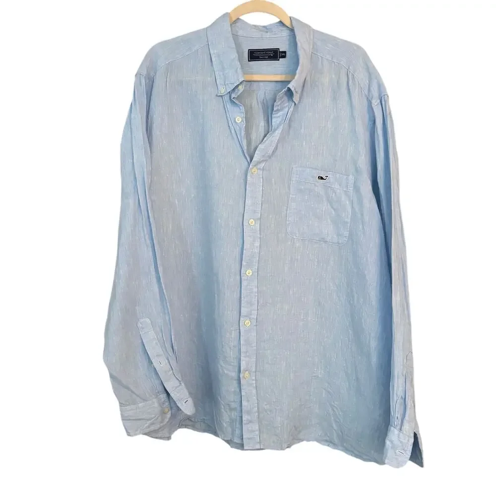 Vineyard Vines Mens 100% Linen Blue Long Sleeve XXL Casual Button Down Beachy